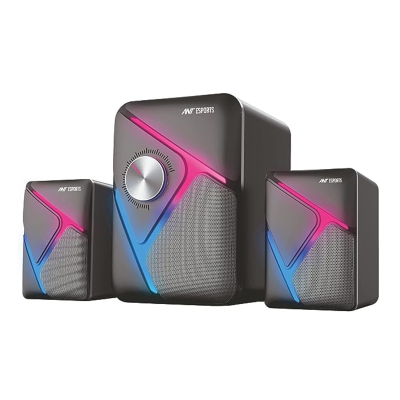 (Open Box) Ant Esports GS270 2.1 Stereo Wired Gaming Speakers with Subwoofer, RGB Lights Stereo Bass 11W – Black