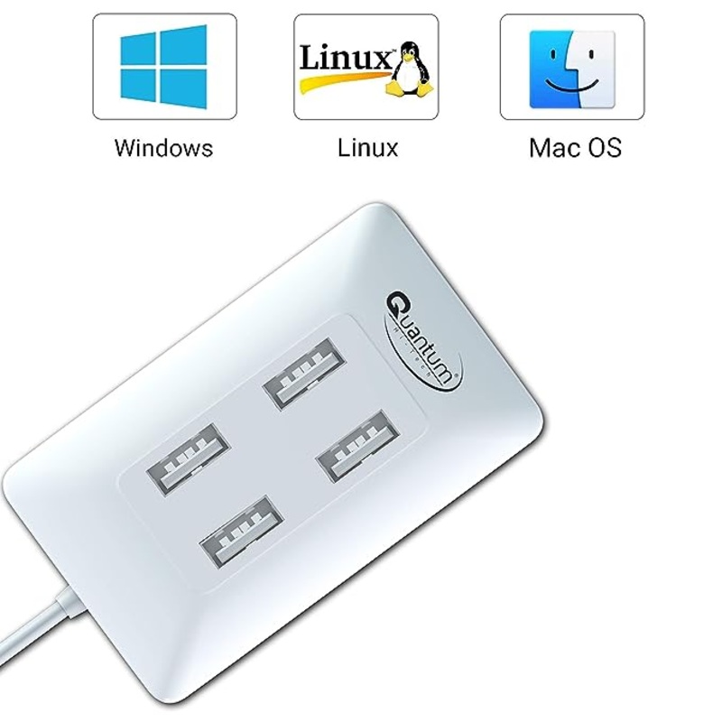 (Open Box) Quantum QHM6633 4-Port Hi-Speed USB Hub with 480 Mbps Speed