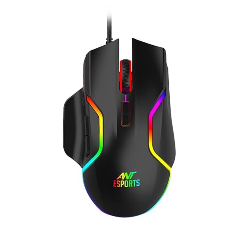 (Open Box) Ant Esports GM320 RGB Optical Wired Gaming Mouse | 8 Programmable Buttons | 12800 DPI I Ergonomic Design with Braided Cable – Black