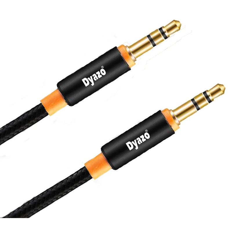 Dyazo 6 ft Aux Cable with 3.5mm Male To Male jack | Nylon Braided | Long Audio Cable | 24 K Gold Plated Stereo Wire Made For Mobile, Headphones & Speaker, car (Black & Orange)