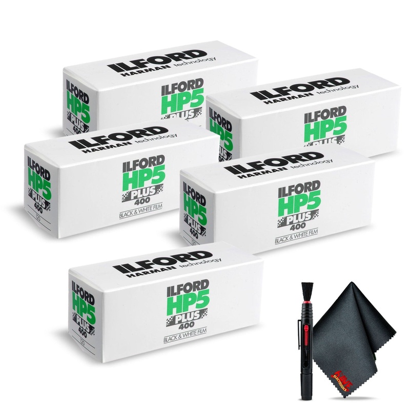 (5) Ilford HP5 Plus B&W Negative Film ISO 400 (120 Roll Film) + Cleaning Kit