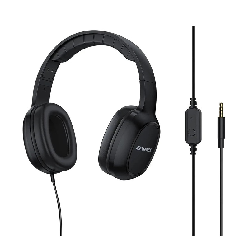AWEI 3.5mm Wired Headset With Microphone Stereo Sound  – Black