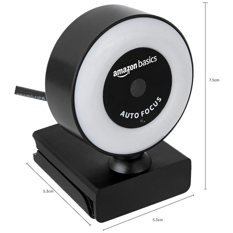 (Open Box) Amazon Basics Auto Focus Full HD 1080P 2.1 Megapixel 30 FPS Ring Light Web Camera with Built-in Mic for PC/Mac/Laptop Video Calling (Black)