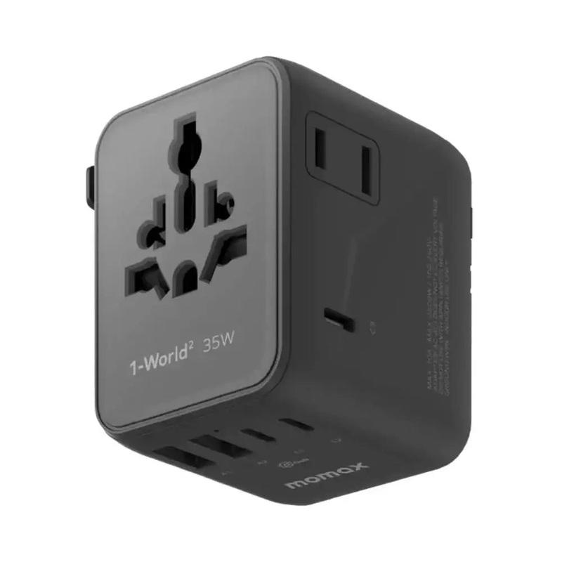 UA27D | Momax 1-World235W5-PortDualACTravelAdaptor| Black
