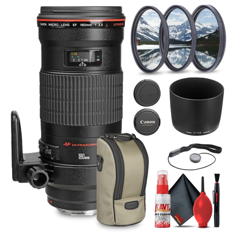 Canon EF 180mm f/3.5L Macro USM Lens +3 piece Filter kit + Cleaning Kit –