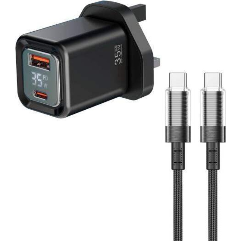 Porodo Dual-Port | Digital Display Quick Charger with Cable Type C To Type C
