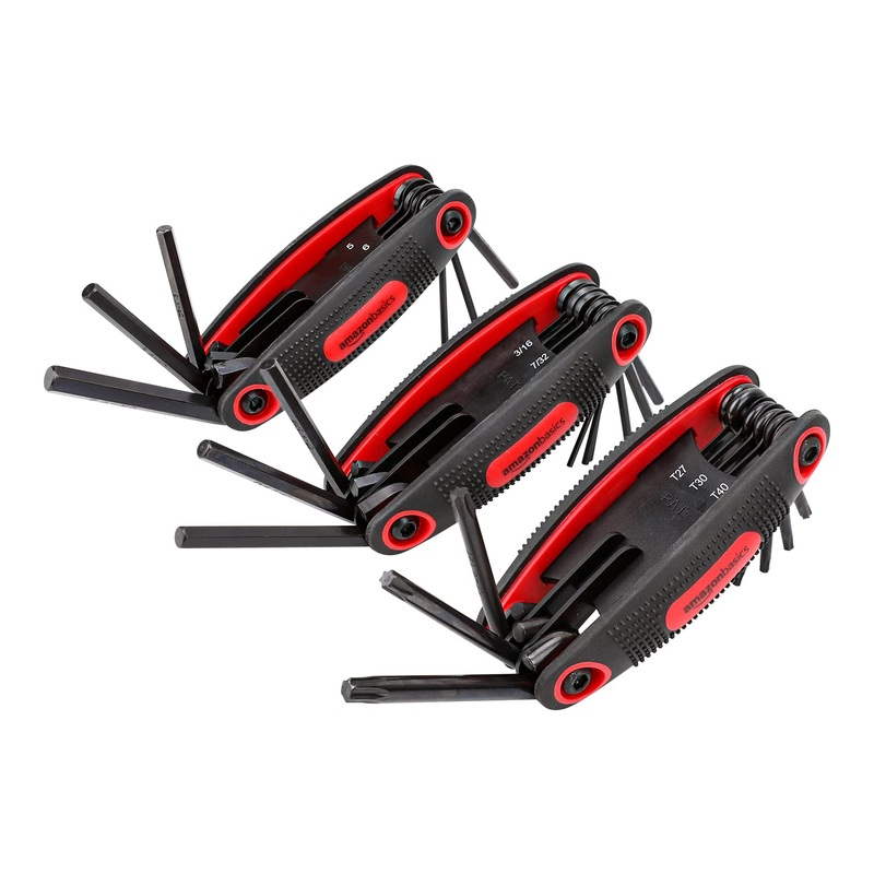 (Open Box) amazon basics Folding Hex Key Set – 3-Pack, Metric/SAE/TORX