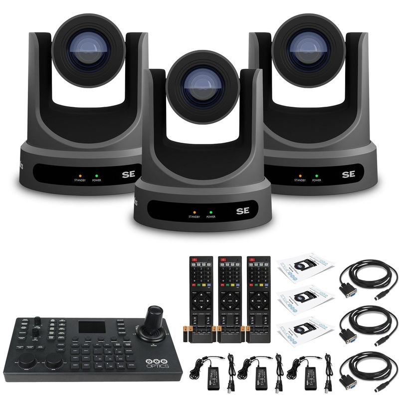 3 x PTZOptics Move SE PTZ Camera with 20x Optical Zoom (PT20X-SE-GY-G3) + SuperJoy PTZ Camera Controller