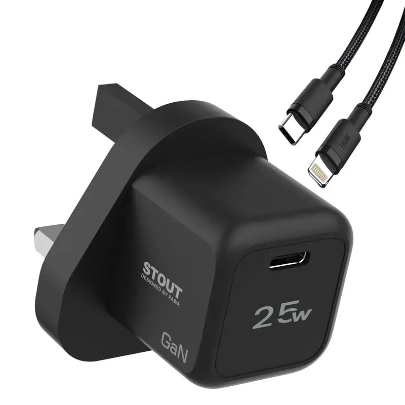 Pawa stout 25 GaN travel charger 25w TYPE C TO LIGHTNING PW-GN25UKTL-BK