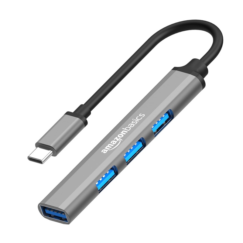 (Open Box) Amazon Basics 4-in-1 Hub Multiport Adapter, USB Type-C with Aluminium Shell, 1xUSB 3.0 & 3xUSB 2.0 for PC, MacBook, Mac Mini, iMac, Tablet, and Smartphone
