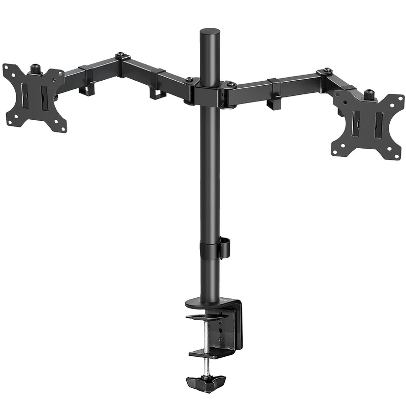 (Open Box) amazon basics Dual Monitor Stand – Height-Adjustable Arm Mount, Steel