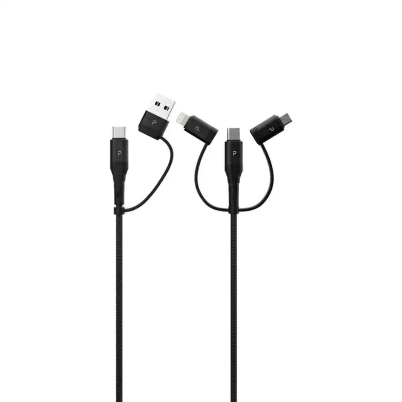PW-12BDAIN1-BK,Data Cable Braided 1.2 Meter USB A/USB-C To USB-C+Lightning+MicroBlack