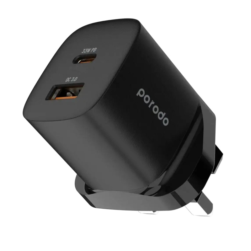 Porodo Quick Charger Power Adapter 33W PD GaN – Black