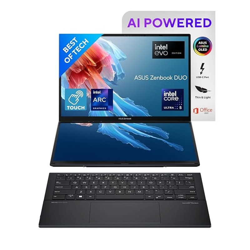 (Brand Refurbished) ASUS Zenbook Duo OLED (2024), 14 (35.56cm) FHD OLED Touch Display, Intel Core Ultra 5 125H, Built-in AI, Dual Screen Laptop (16GB/1TB SSD/Intel Arc Graphics/Win11/Gray/1.65 Kg), UX8406MA-QL551WS