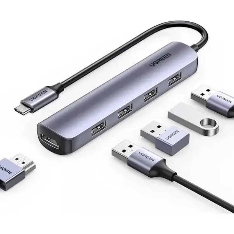 Ugreen adapter USB Type C – HDMI / 4 x USB gray