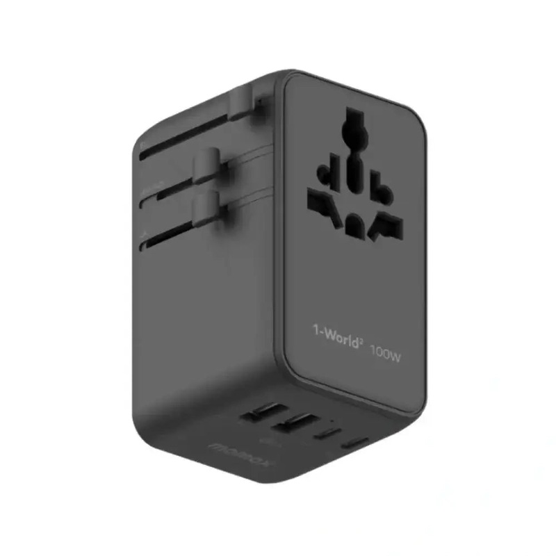 UA23D | Momax 1-World2100W4-PortUSB-CDualACTravelAdaptor| Black