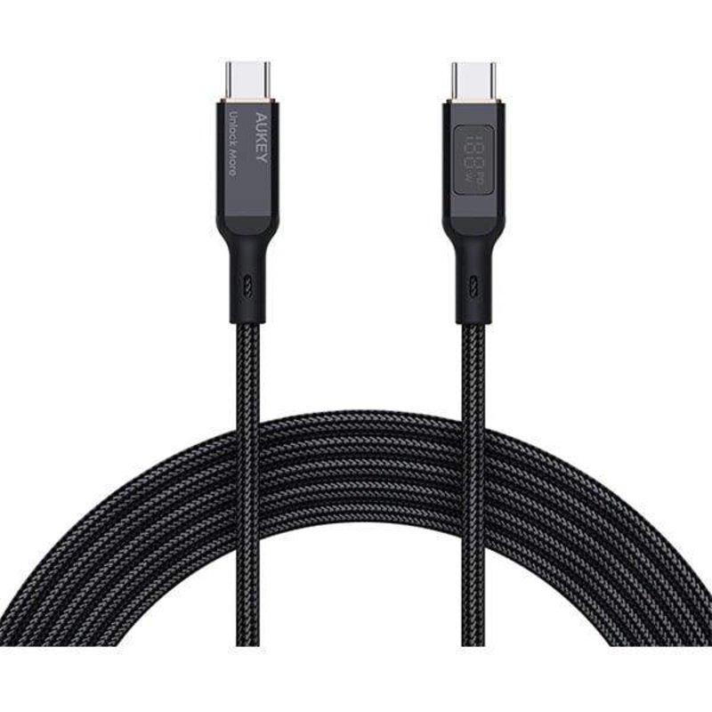 Aukey Nylon Braided USB C to USB C Cable with LCD Display 1.8m / 100W – Black