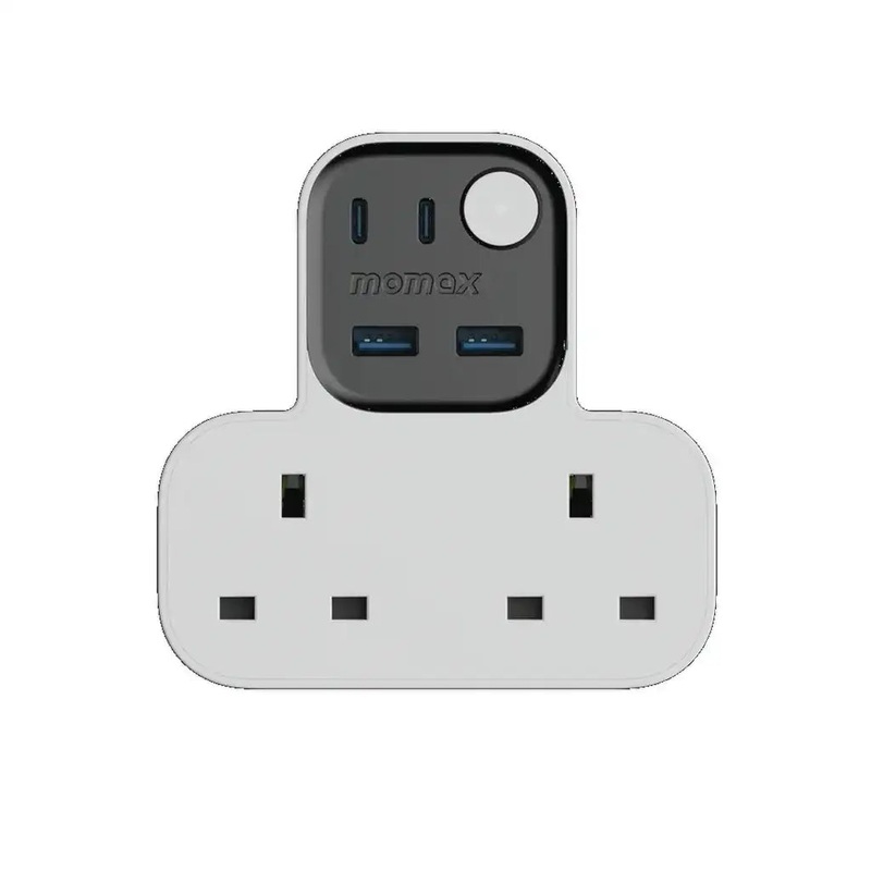 US17UKW | Momax 1-ChargeWorkFlowT-shapedExtention2SocketwithUSB | White