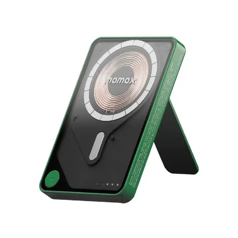 IP131HKG | Momax 1-PowerXProMagneticWirelessBatteryPack| 5000mAhwithStandandBuilt-inUSB-CCable| Green
