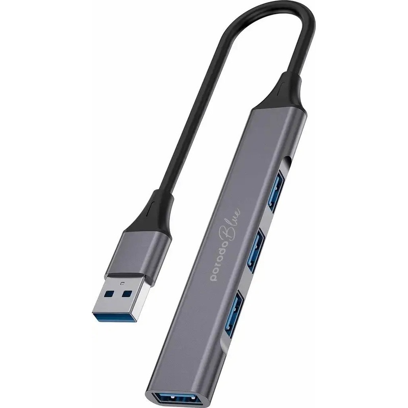 Porodo Blue 4 in1 USB-A Hub to 1 x USB-A 3.0 5Gbps and 3 x USB- A 2.0 480Mbps