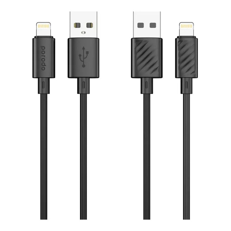 Porodo Blue USB-A To Lightning Cable Fast Charge & Data 1.2m/4ft Black