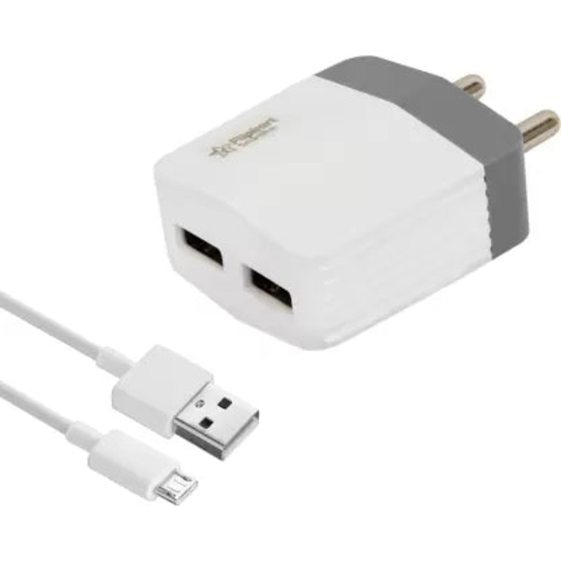 (Open Box) Flipkart SmartBuy Dual Port 12W 2.4A Fast Charger with Charge & Sync USB Cable  (White, Grey, Cable Included)