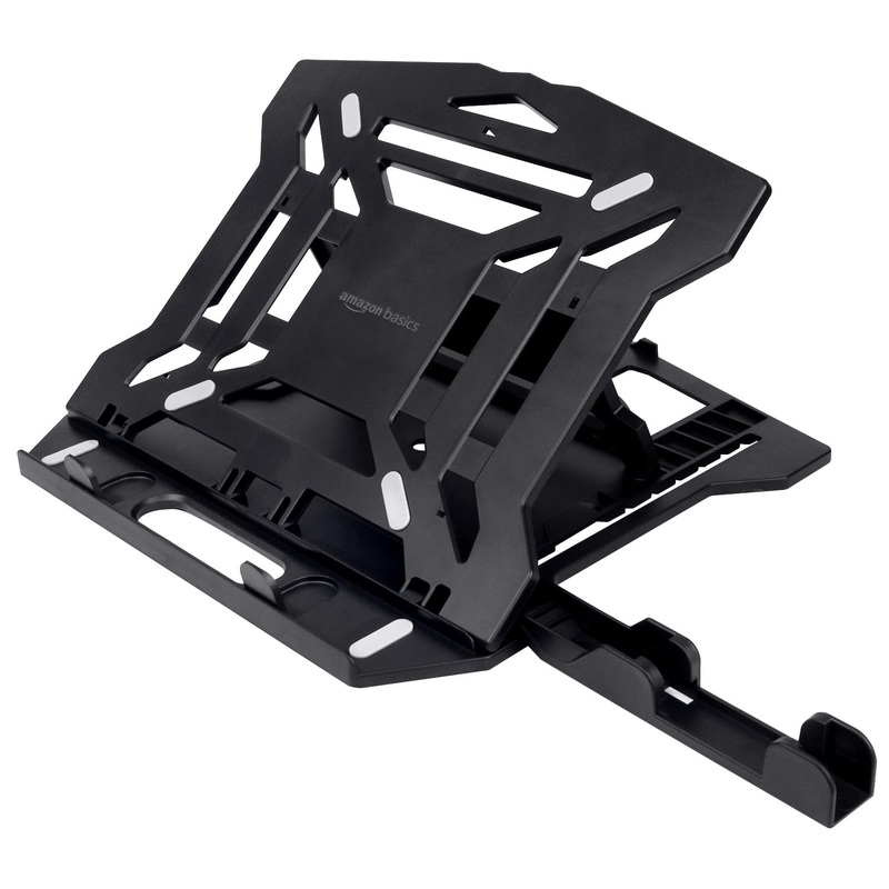 (Open Box) amazon basics 2-in-1 Laptop and Mobile Stand, Ergonomic, Adjustable Height, Anti-Slip Base, Heat Dissipation, Portable, Lightweight, Compatible with All Laptops Up to 15.6 (Abs, Black)