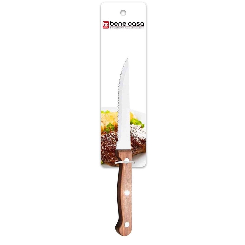Bene Casa Chef knife with rosewood handle, stainless steel blade, full tang and triple riveted handle 5 Serrated Steak Knife