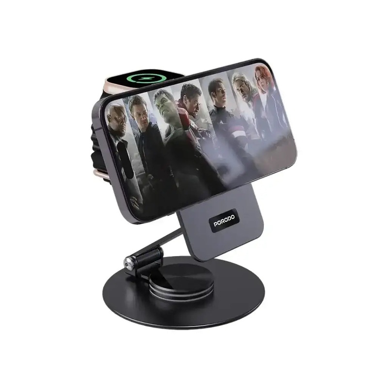 Porodo Wireless Charging Rotating Stand – Black ( PD-FWCH035-BK)