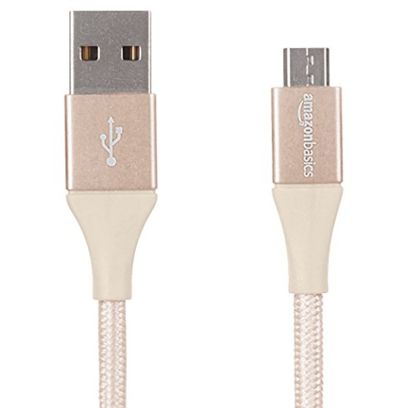 (Open Box) Amazonbasics Double Braided Nylon Micro USB Charging Cable for Android Smartphone (3 Feet, Gold)