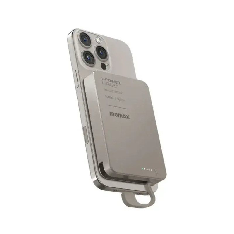 IP158L | Momax 1-PowerF.Pass+10000mAhBatteryPackwithBuilt-inCableandMagneticattachment| Titanium