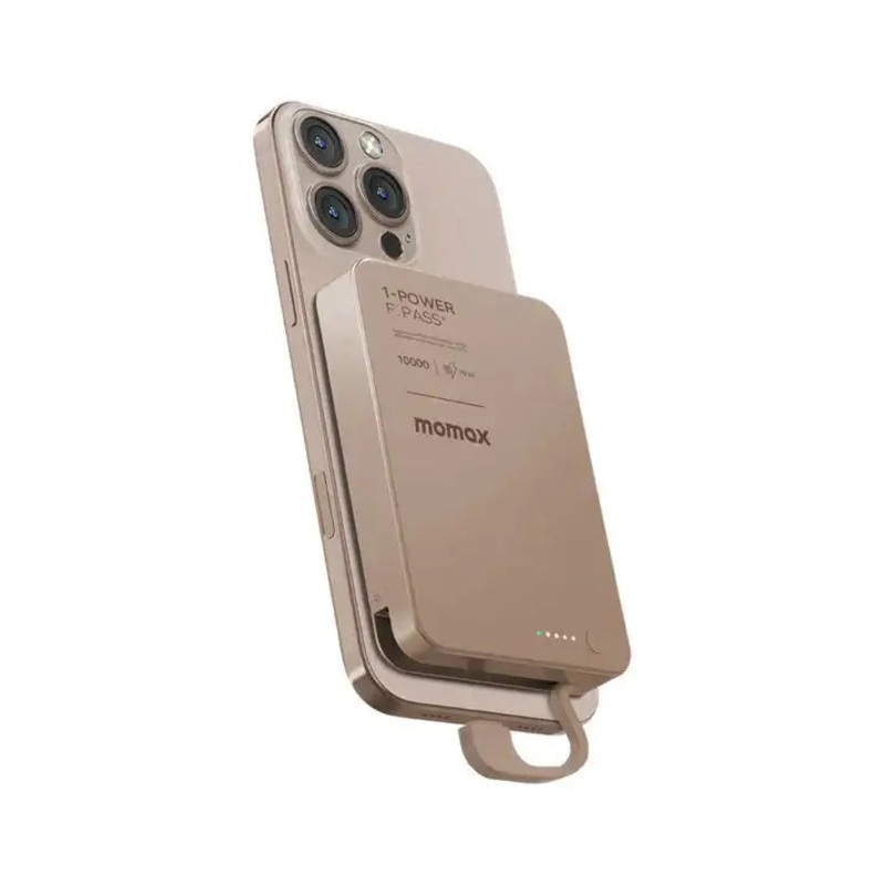 IP158L2 | Momax 1-PowerF.Pass+10000mAhBatteryPackwithBuilt-inCableandMagneticattachment| DesertTitanium
