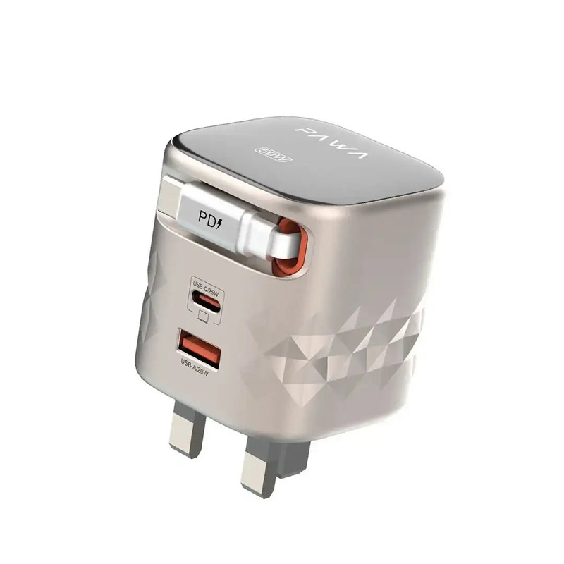 Pawa Retro 50W UK Charger With Retractable Cable – Titanium & Black ( PW-TAR50ACT-TTBK)