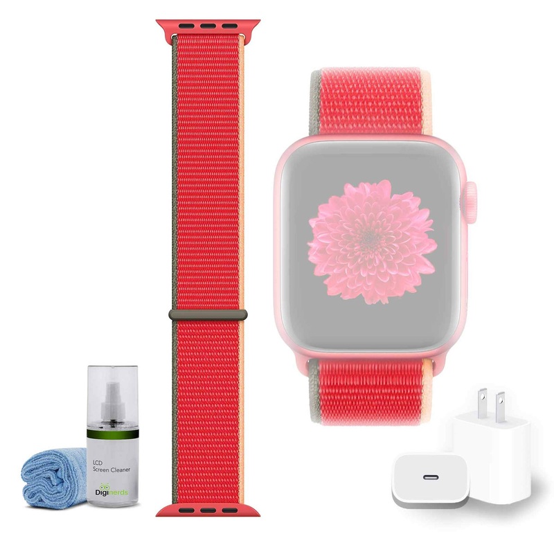 Apple Watch 44mm Sport Loop – Red with USB-C Charging Block Bundle