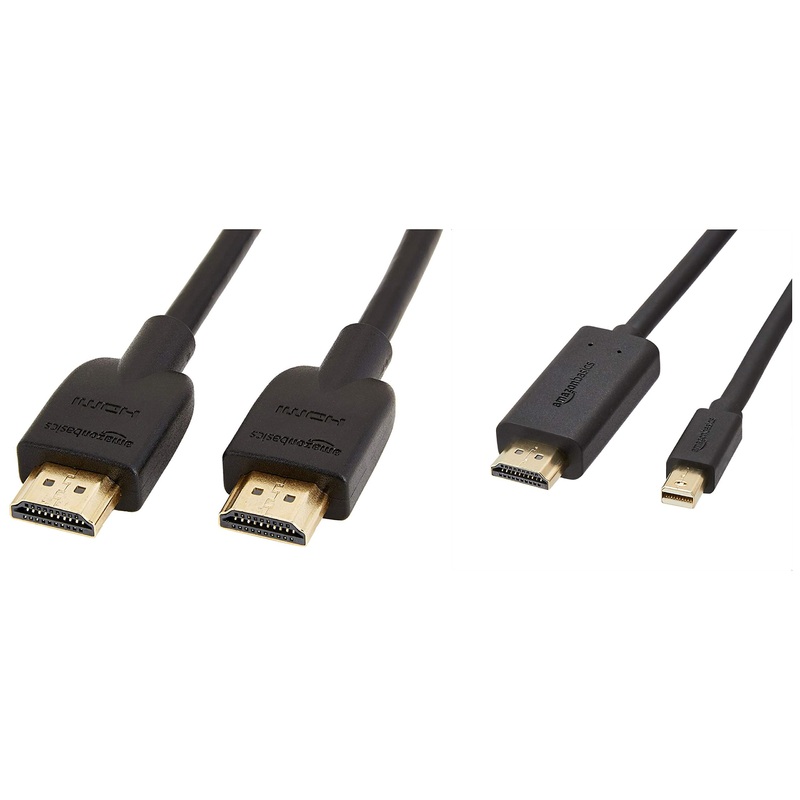 (Open Box) Amazon Basics Mini Display Port to HDMI Cable – 6 Feet, Gold & High-Speed HDMI Cable, 3 Feet – Supports Ethernet, 3D, 4K video,Black