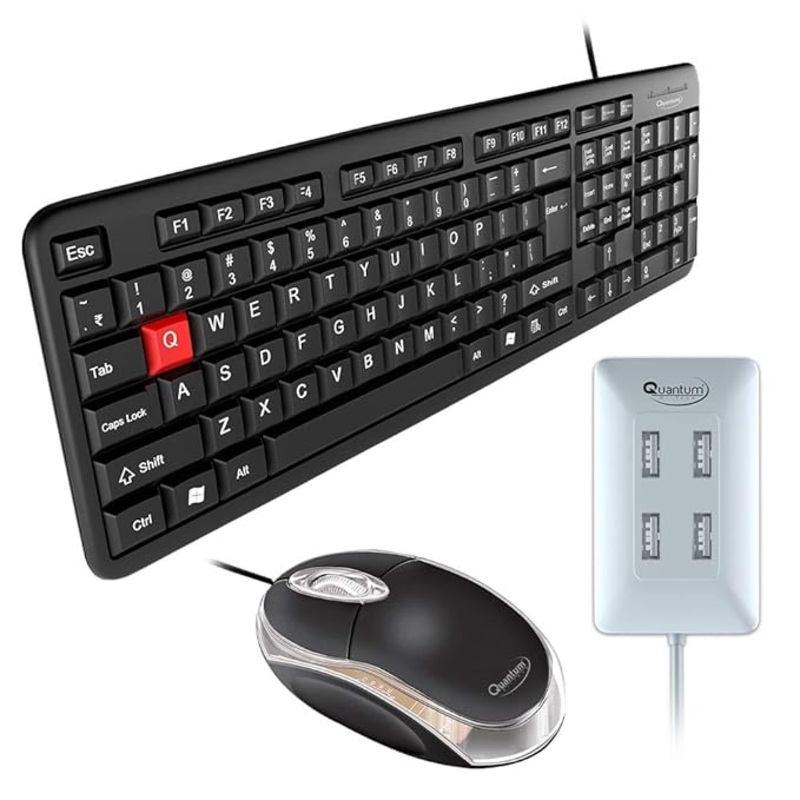 (Open Box) Quantum Hi-Tech QHM 7403/222 Wired USB Mouse, Keyboard & USB 4 Port Hub Combo Combo Set