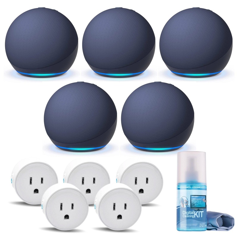 5-Pack Amazon Echo Dot (5th Gen, 2022 Release) (Deep Sea Blue) with accessories