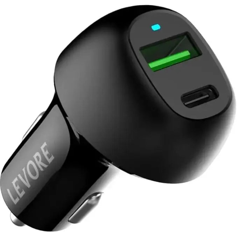 Levore Car Charger 45W 1XUSB-C PD and 1XUSB-A QC3 Port – Black – LGC123-BK