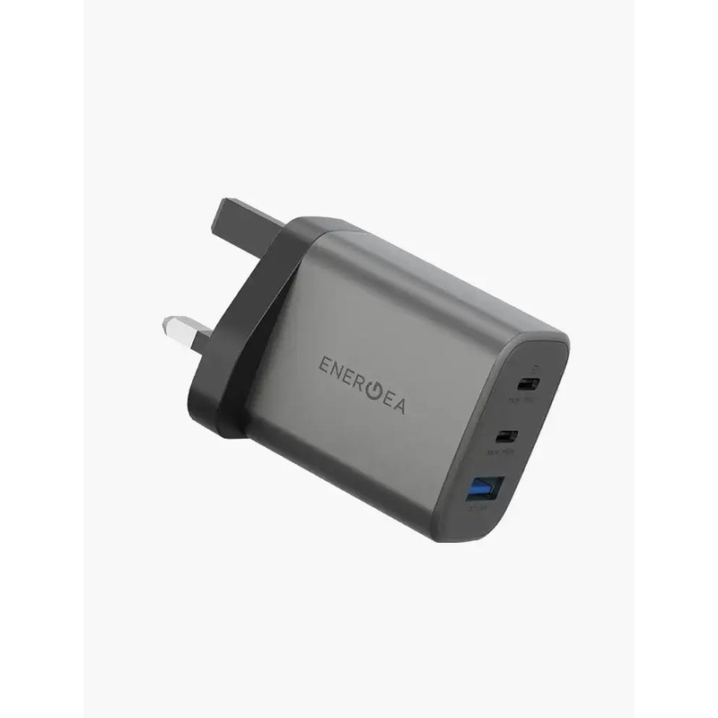 ENERGEA | Ampcharge 2-Port USB-C And 1-Port USB-A 65W GaN Wall Charger | Gun metal