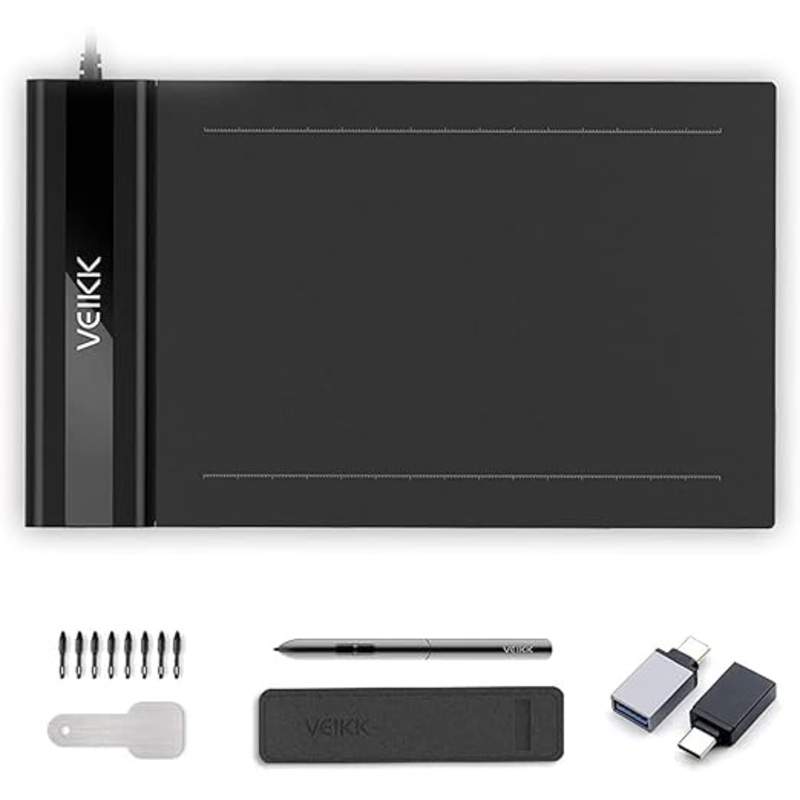 (Open Box) VEIKK S640 V2 Pen Tablet ?6 x 4 Inch Graphic Drawing Tablet with Battery -Free Passive Pen (8192 Levels Pressure)- Black