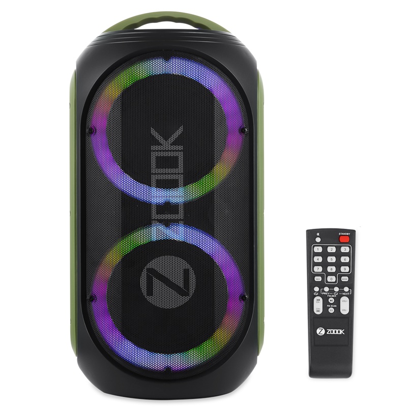 Zoook Rocker Show Stopper 100 watts Karaoke Bluetooth Party Speaker with Guitar Input,Wireless Mic, One Click Recording Dual Big Drivers Amazing LED Light Show TWS Echo control/4000 MAH -Black