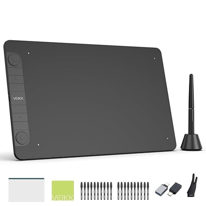 (Open Box) VEIKK VK1060PRO Drawing Tablet,10×6 inch/25.4 x15.24 cm Drawing Graphics Tablet, 2 Quick Dials,6 Express Keys, Battery-Free Stylus with Tilt Function, for Win Mac Chrome Linux Android OS (8192 Levels)