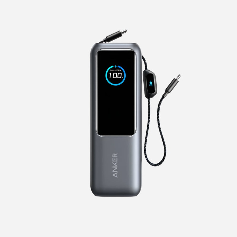 Powerbank 25000mAh with Built-In and Retractable Cable 165W – Gray