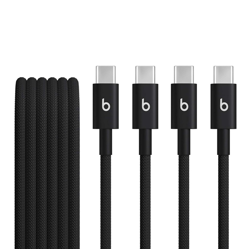 Beats USB-C to USB-C Woven Cable 2 Pack Fast Charging Durable/Tangle-Free Compatible Charger for Apple & Android Devices (1.5 m, 5 ft) – Bolt Black