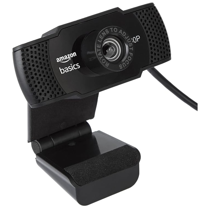 (Open Box) Amazon Basics Manual Focus Full HD 1080P 2.1 Megapixel 30 FPS Web Camera with Built-in Mic for PC/Mac/Laptop Video Calling (Black)
