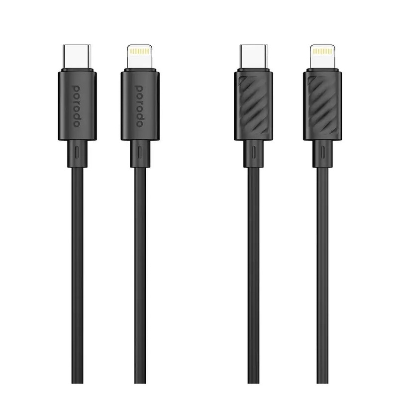Porodo Blue 20W PD Type C to Lightning PVC Cable 1.2M – Black