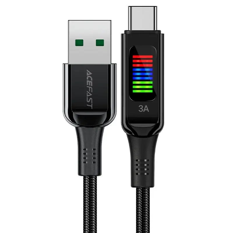 AceFast | 17955 | C7-04 | Usb A To Usb C Zinc Alloy Charging Data Cable With Display | Black