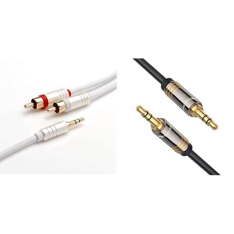 (Open Box) BlueRigger 3.5mm to RCA (2) Stereo Audio Cable (8 Feet / 2.4 Meters) & 3.5mm Male to Male Stereo Audio Cable  Supports iPhone, iPod, iPad, Kindle Fire, Android and other Smartphones