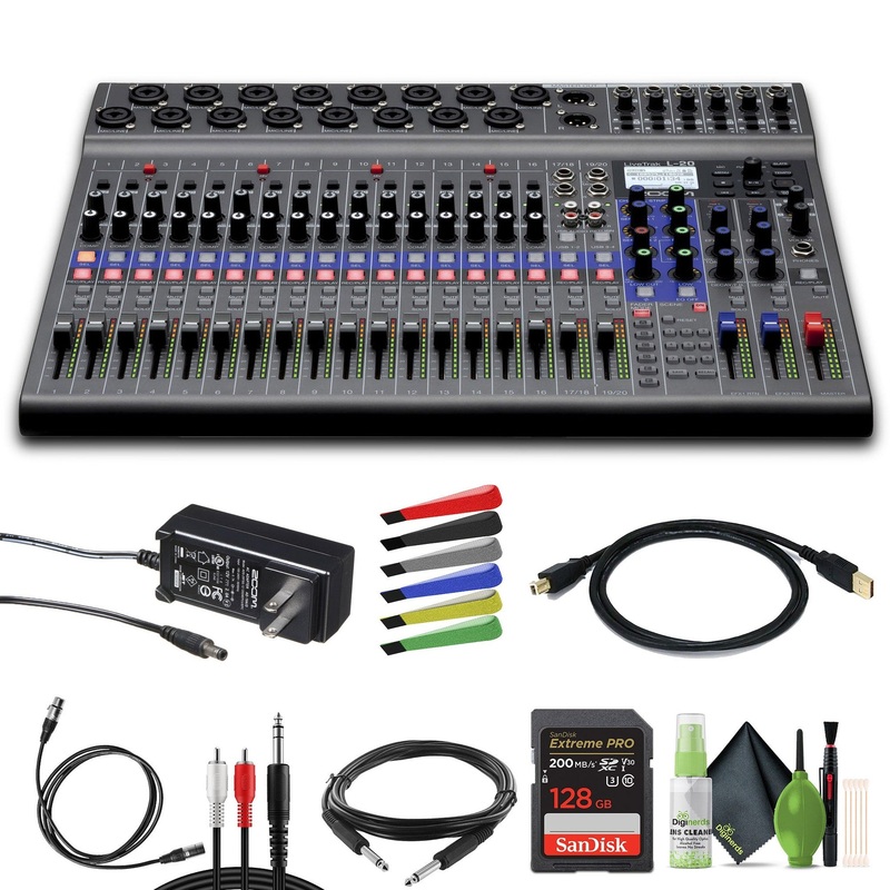Zoom LiveTrak L-20 – 20-Input Digital Mixer & Multitrack Recorder Bundle