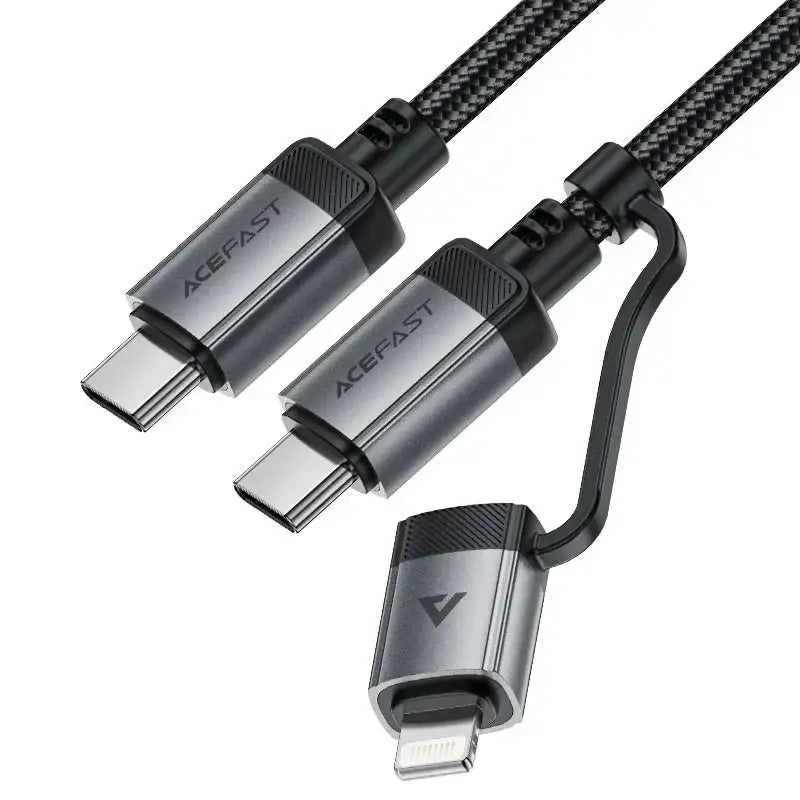 AceFast | 17956 | C20-01 | Usb C To Usb C / Lightning Aluminum Alloy Connectors Charging Data Cable | Black
